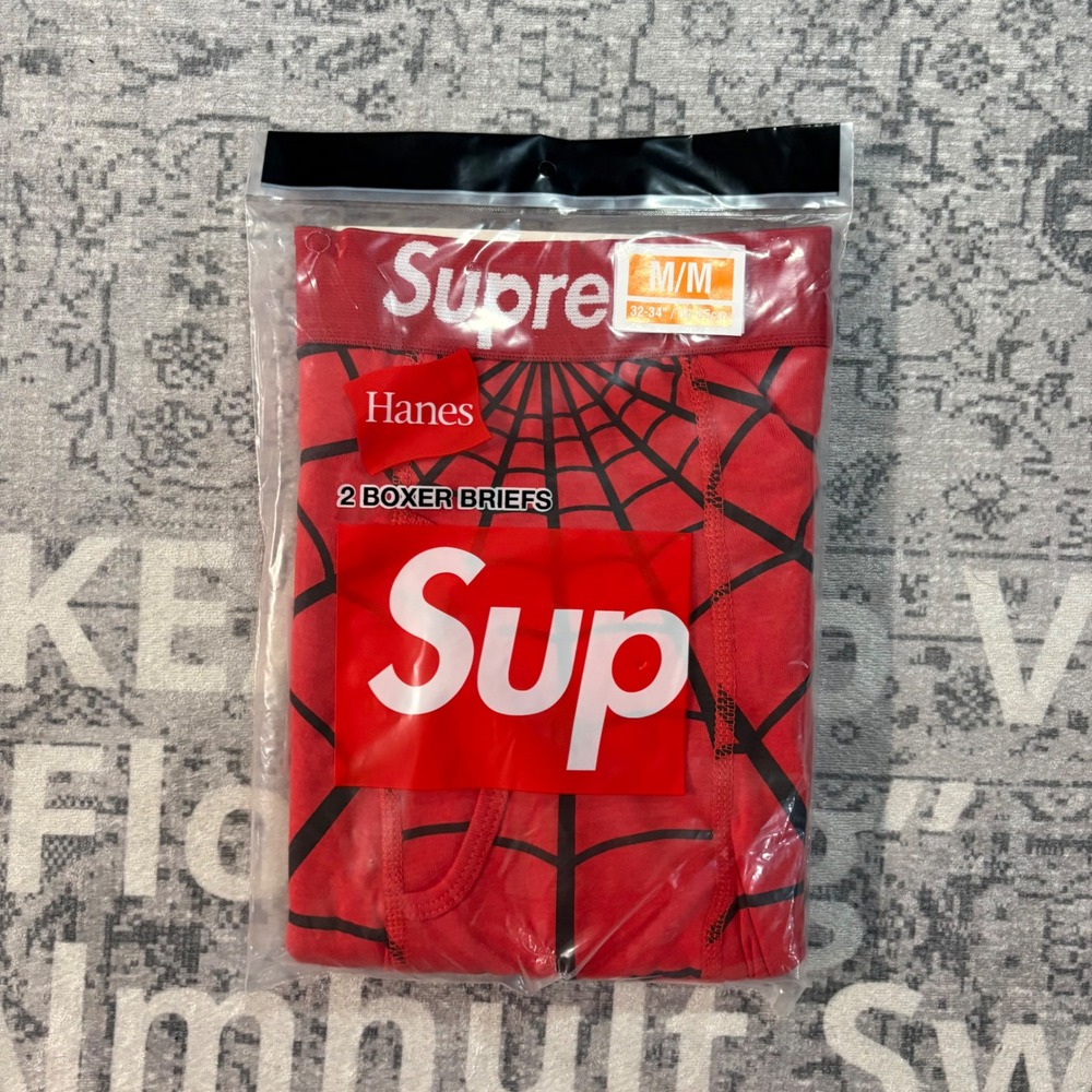 Supreme Hanes Spider-Man Boxer Briefs 2-Pack Red Web Mens Size Medium SS26A66